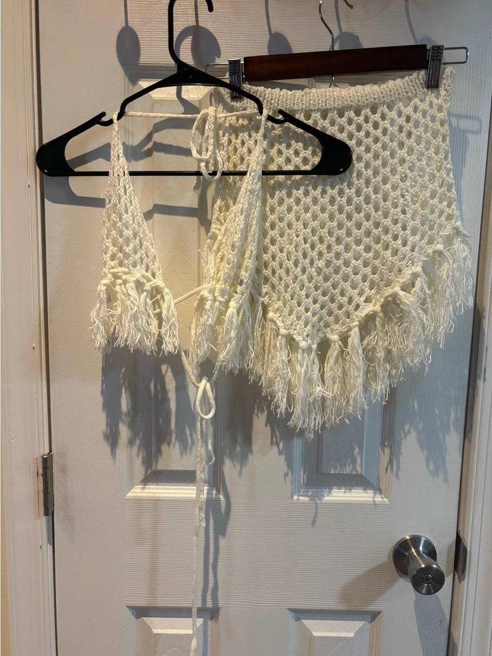 White Crochet Fringe Halter Top and Matching Skirt Set - Picture 4 of 4